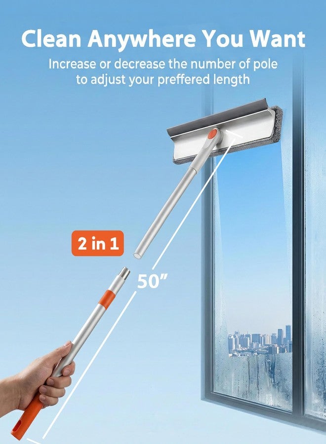 Vanteen Extendable Window Squeegee, 2 in 1 Shower Squeegee Head with Cleaning Cloth & Telescopic Stainless Steel Handle Up to 50 inch – Clean Windows, Glass Doors, Car Windshields Effortlessly - Image 2